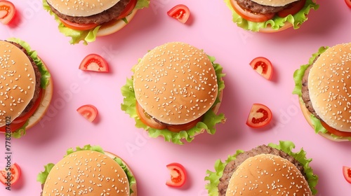 Burger pattern on pink pastel background