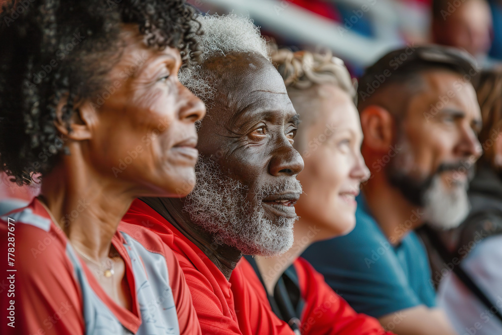 Diverse group of middle aged fans enjoying a sports event Diverse group of middle aged fans enjoying a sports event