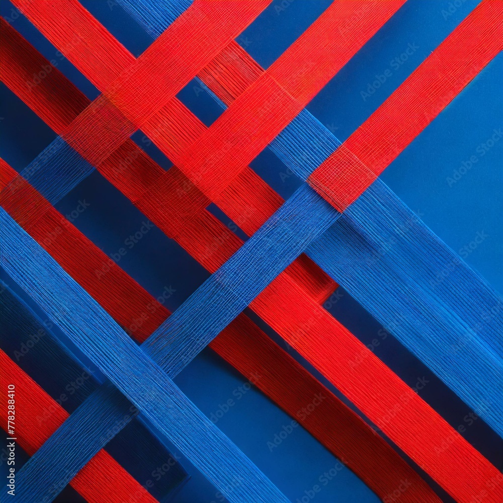 Fototapeta premium Background where blue and red thick lines intersect, smooth and simple