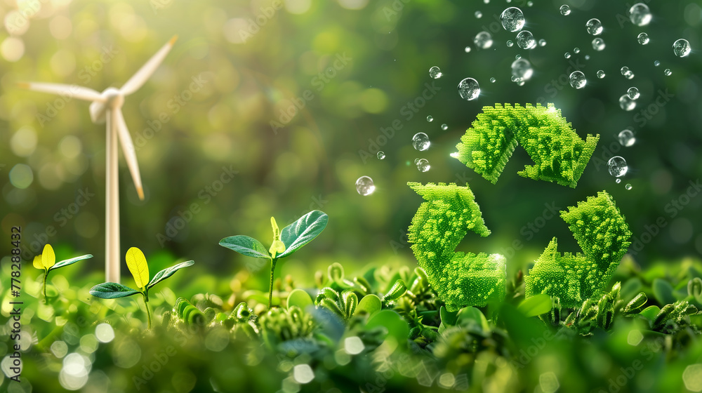 Recyle Energy Sustainable Energy Concept with Recycle Symbol . A vibrant composition ...