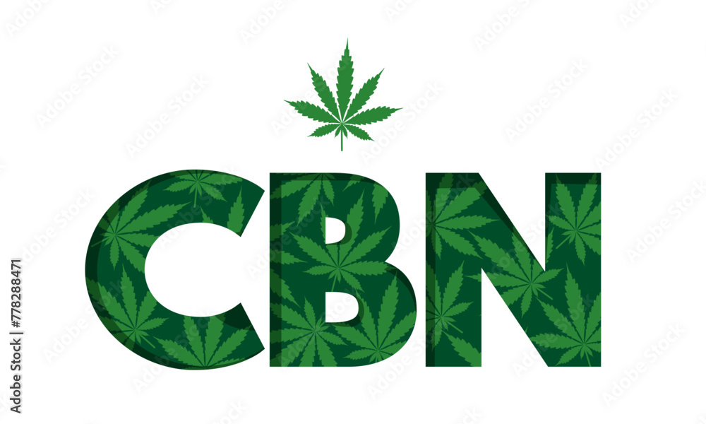 CBN abbreviation of Cannabinol, letters created from cannabis leaves. Medical use component constituent of cannabis plant. Good for label design, brochure and teaching aids CBN abbreviation of Cannabinol, letters created from cannabis leaves. Medical use component constituent of cannabis plant. Good for label design, brochure and teaching aids