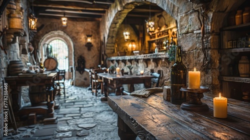 As the adventurers settled in the cozy stone tavern, they warmed themselves by the roaring fire and shared tales of their medieval quests. photo