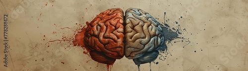 The left and right hemispheres of the brain work together to balance logic and creativity, as shown in this textured illustration of the brain's social and artistic functions.