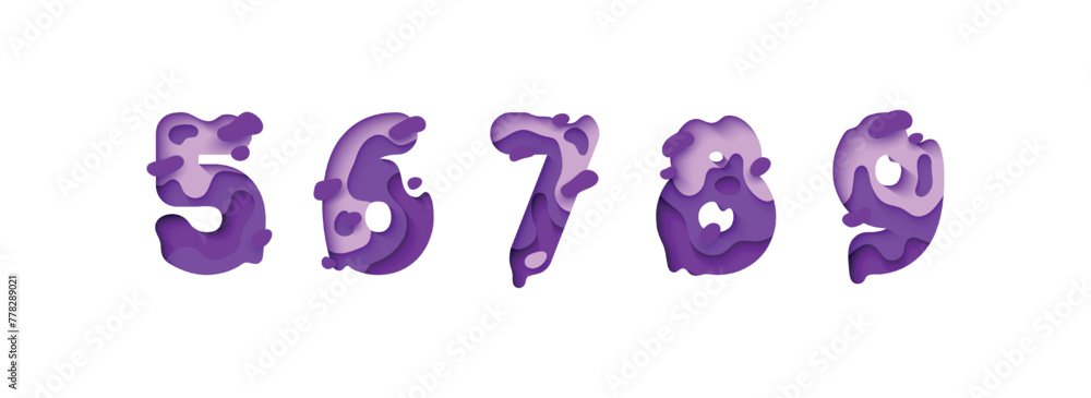 Numbers 5, 6, 7, 8, 9, font design in paper cut style. vector illustration Numbers 5, 6, 7, 8, 9, font design in paper cut style. vector illustration