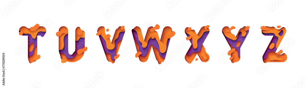 capital letter T, U, V, W, X, Y, Z, font design in paper cut style. vector illustration capital letter T, U, V, W, X, Y, Z, font design in paper cut style. vector illustration