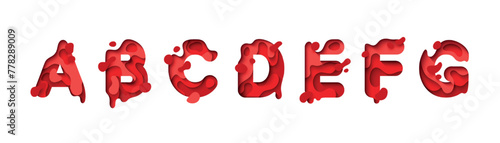 capital letter A, B, C, D, E, F, G, font design in paper cut style. vector illustration