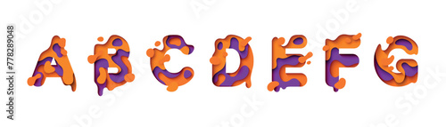 capital letter A, B, C, D, E, F, G, font design in paper cut style. vector illustration