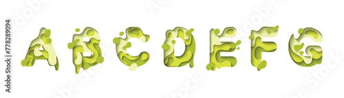 capital letter A, B, C, D, E, F, G, font design in paper cut style. vector illustration