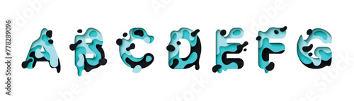 capital letter A, B, C, D, E, F, G, font design in paper cut style. vector illustration