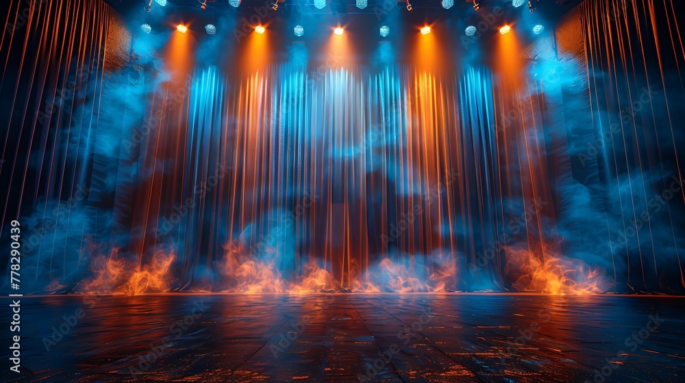 curtains with spotlights on stage. Theater or cinema background design