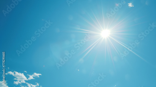 Illustrative heat stroke prevention banner, clear sky background, central copy space