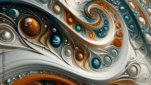 Spiraling Fractal Orbs with Pearlescent Textures and Elegant Curves.