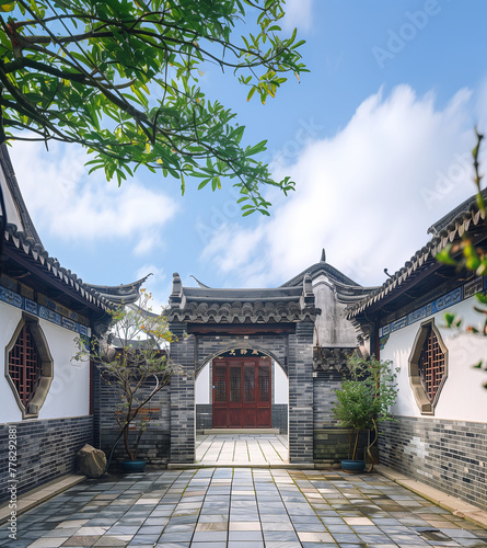 Chinese courtyard landscape,created with Generative AI tecnology.