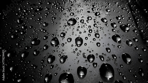 Water drops after the rain in a dark window ,Water drops on the glass in black and white ,Abstract background
