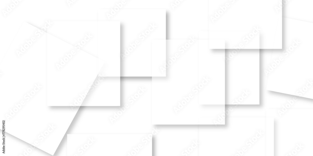 Abstract design with white transparent material in triangle and square shapes on white background. Square in bright light with paper texture.Modern and creative design with different size white boxes. Abstract design with white transparent material in triangle and square shapes on white background. Square in bright light with paper texture.Modern and creative design with different size white boxes.
