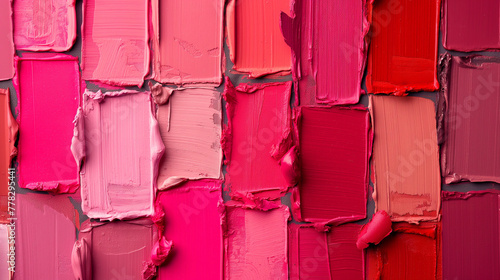 Vibrant lipstick swatches, in varying shades of pink and red