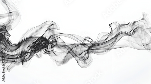 A swirl of black smoke on a white background  Abstract silky smoke aura on white  backdrop Dark smoke with beautiful shape in front of white background 