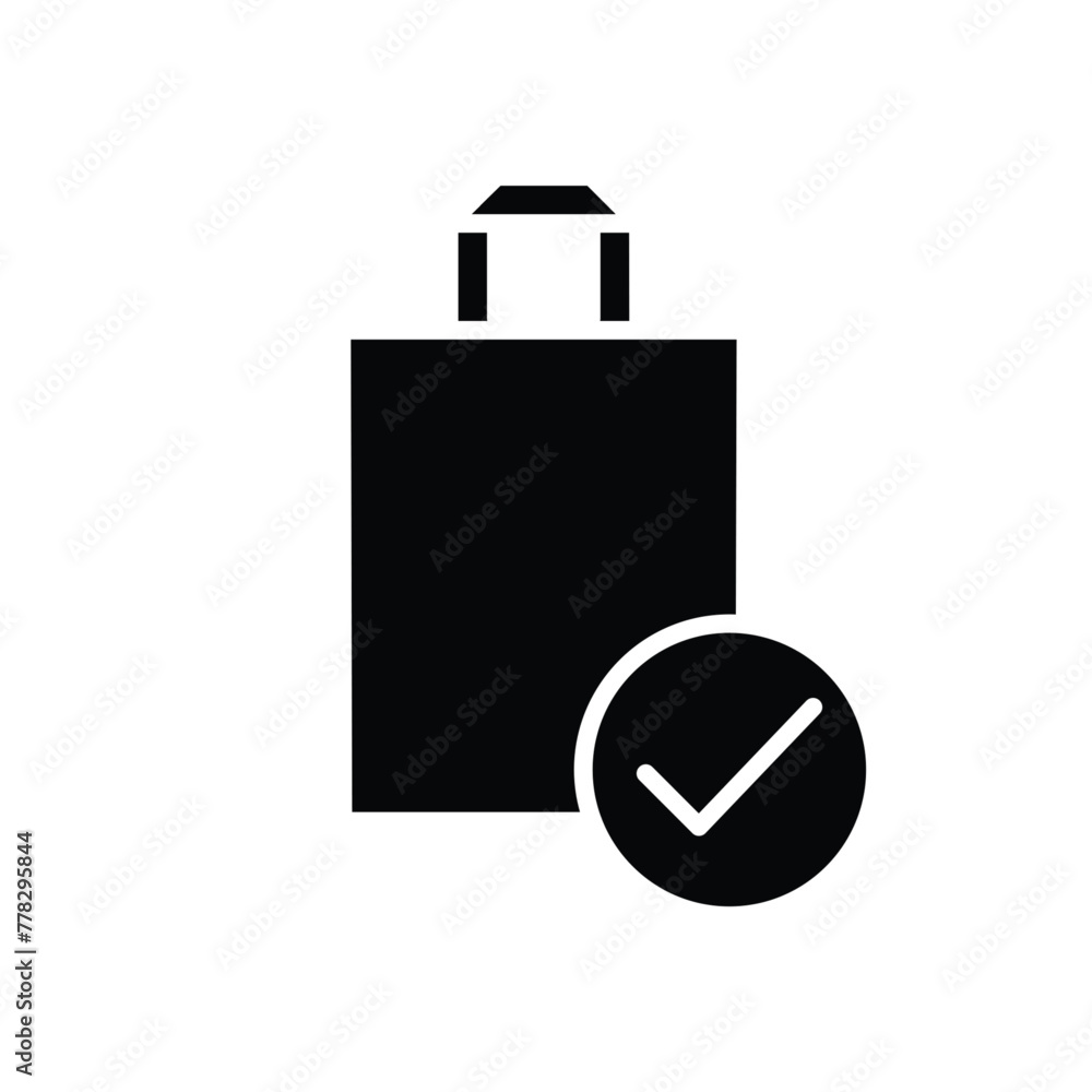 shoping bag checkmark solid black icon thin lines vector design good for website and mobile app shoping bag checkmark solid black icon thin lines vector design good for website and mobile app
