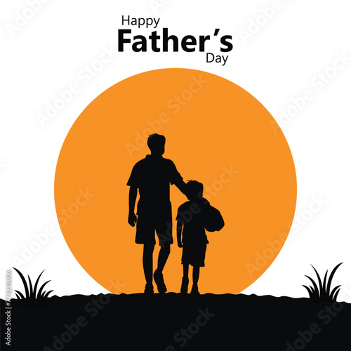 Silhouette of father and son giving high-five with text happy father's day, vector © Ripon