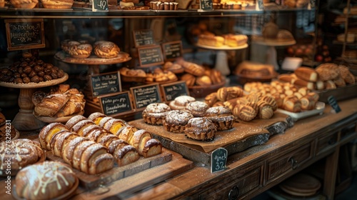 A beautiful bakery shop with freshly baked , offering a wide variety of bread and pastries to choose from.