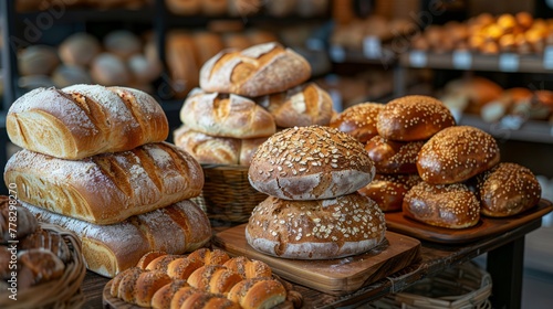 A beautiful bakery shop with freshly baked , offering a wide variety of bread and pastries to choose from.