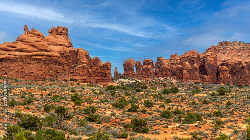Beautiful hoodoos rock formation in the Arches National park