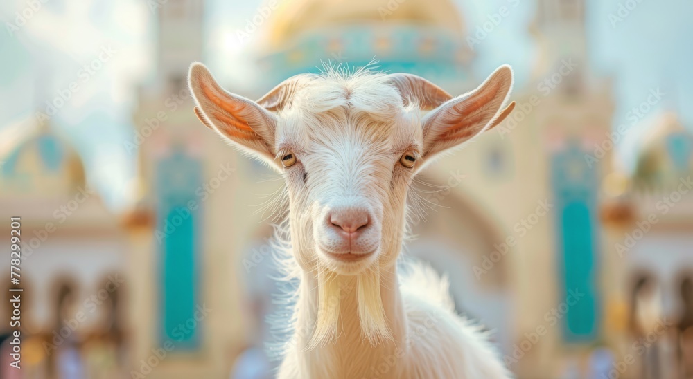 Fototapeta premium Goat with Eid Background generated with Ai Tools