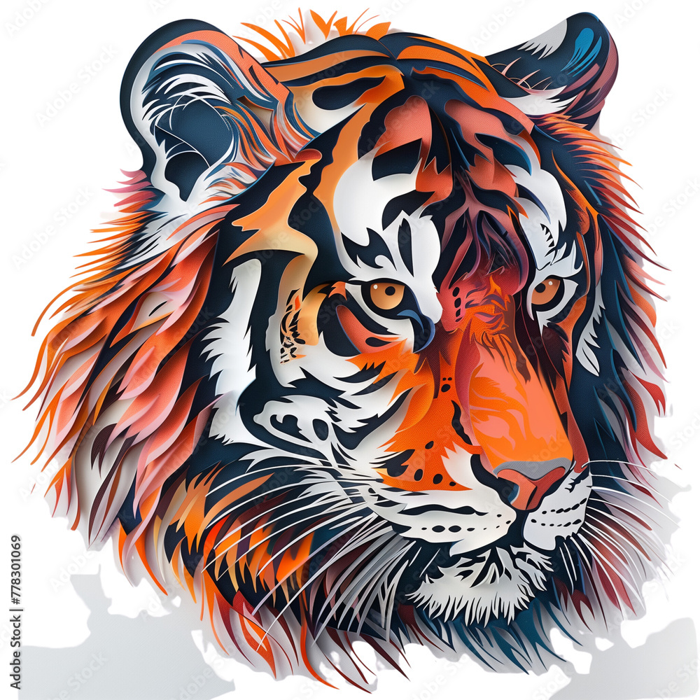 Tiger Head Vector Illustration: Majestic Tiger Portrait in Black and White, Symbolizing Power and Solitude, Wildlife Illustration with Intense Gaze and Striking Features