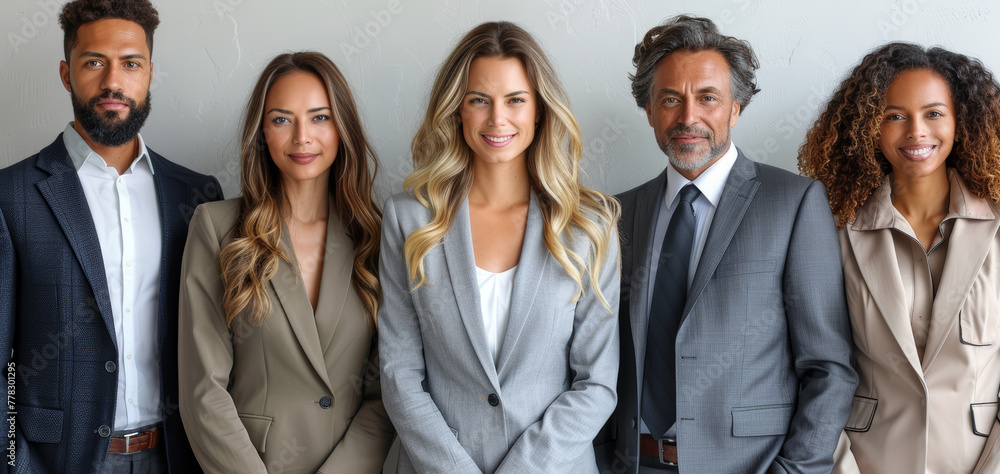 Group of business people standing in a row and looking at the camera Group of business people standing in a row and looking at the camera