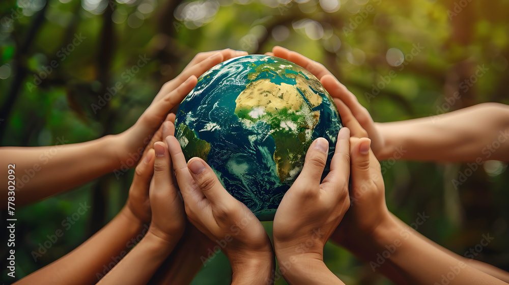 Many hands holding planet earth globe, concept of saving the planet and environmental conservation. Many hands holding planet earth globe, concept of saving the planet and environmental conservation.