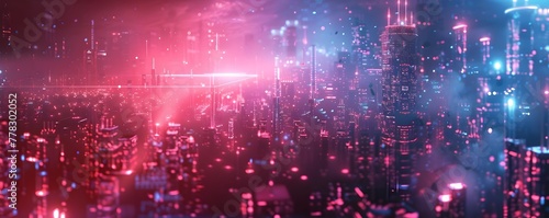 Mesmerizing Futuristic Metropolis with Vibrant Neon Lights and Atmosphere © Wuttichai