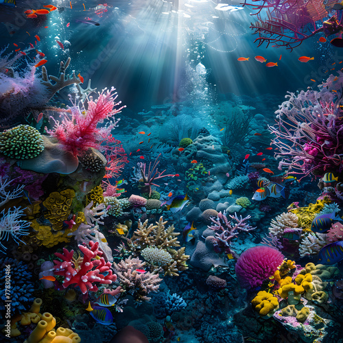 Underwater coral reef. Colorful coral reef of the underwater world. © EEKONG