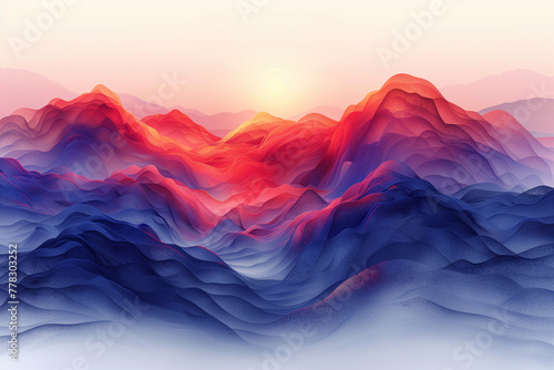Abstract wavy background of red and blue waves, 3d dynamic effect,Vector illustration, generative ai