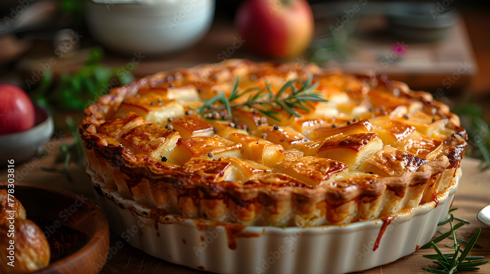 Chicken Pot Pie on a Decorated Table with Golden Crust Chicken Pot Pie on a Decorated Table with Golden Crust