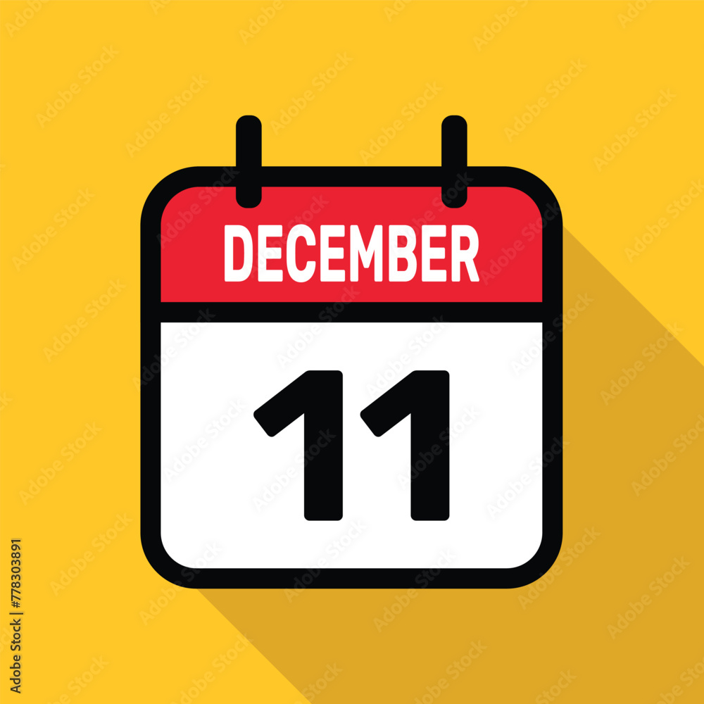 December 11 Calendar icon with long shadow. Flat style. Vector illustration. December 11 Calendar icon with long shadow. Flat style. Vector illustration.