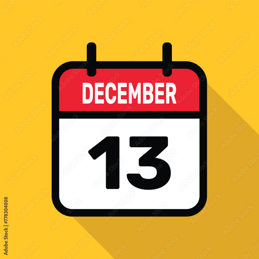December 13 Calendar icon with long shadow. Flat style. Vector illustration. December 13 Calendar icon with long shadow. Flat style. Vector illustration.