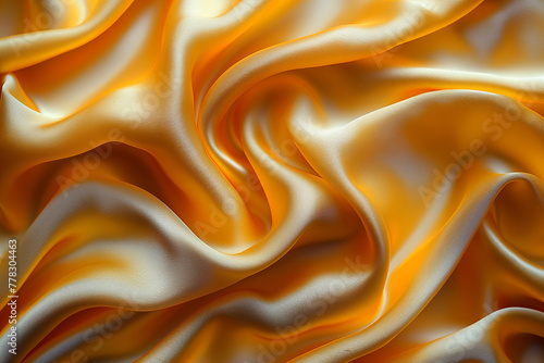 Abstract background of luxury cloth, golden liquid wavy folds of grunge silk texture satin velvet, generative ai
