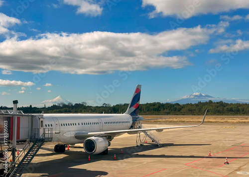 Puerto Montt, Chile airport with Osorno (L) and Calbuco (R) in the distance