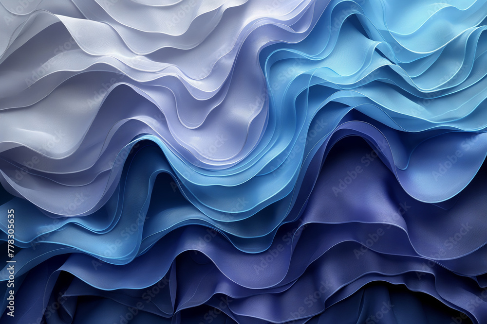 Obraz premium Abstract blue background with wavy curves, different shades of blue silk waves, 3d render illustration, generative ai