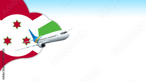 3d illustration plane with Burundi flag background for business and travel design