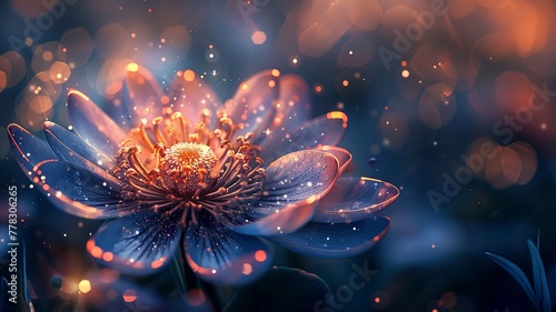 Lustrous flower shimmering with stardust and radiance