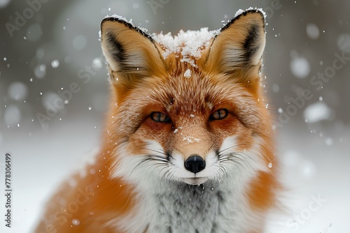 A close up of a red fox in the snow
