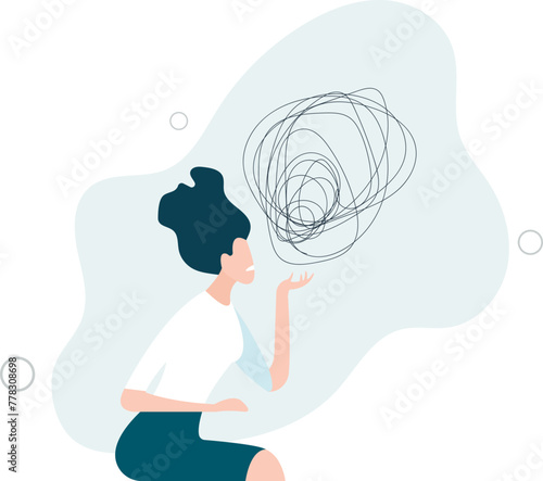 woman talking to about his problems, confused thoughts. concept of mental health and burnout at work.flat vector illustration