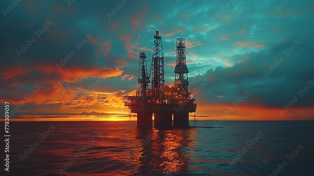 Marine drilling station stands majestic against dusk sky