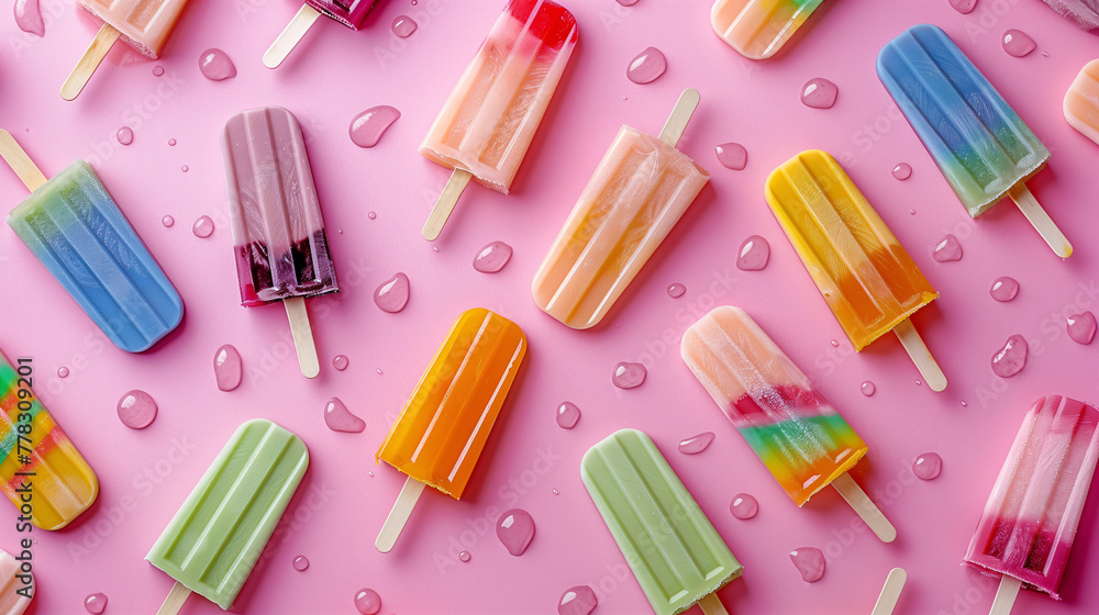 Helados de muchos colores sobre fondo rosa Helados de muchos colores sobre fondo rosa