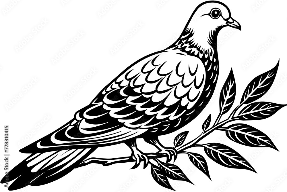 dove-sitting-on-tree-branch--vector-illustration