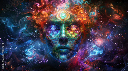 Psychedelic goddess, vision in hallucinatory state