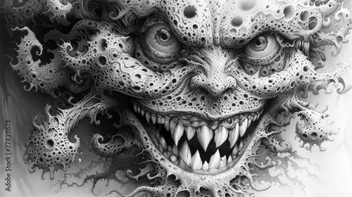 Black and white drawing of a surreal monster for coloring © Kondor83