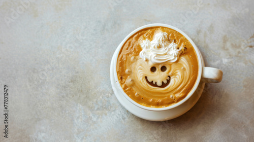 Latte art depicting silly smile