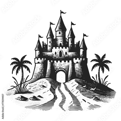 sand castle on the beach sketch